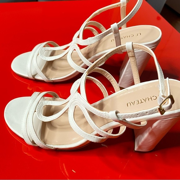 Le Château White Strappy Sandals EU38 Summer Wedding Prom 4in Heels - Picture 8 of 13